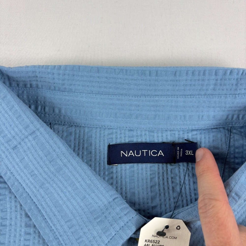 Nautica Shirt Mens 3XL Blue Seersucker Button Up Stretch Casual Camp NEW - Picture 4 of 9